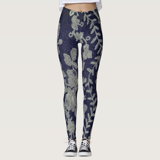 ANTIEK KANT PATROON LEGGINGS BLAUW EN GRIJS (Voorkant)