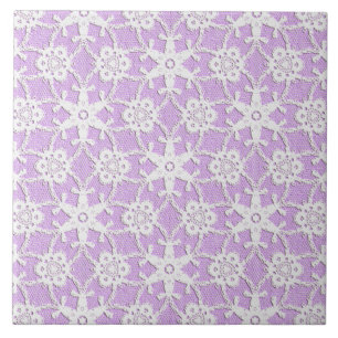 Antiek kant - wit en lavender tegeltje