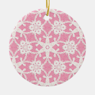 Antiek kant - wit en roos roze keramisch ornament
