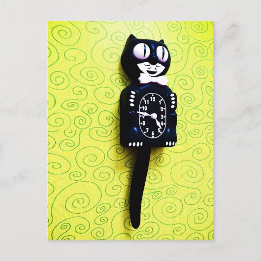 Antiek Kat Clock Briefkaart (Voorkant)