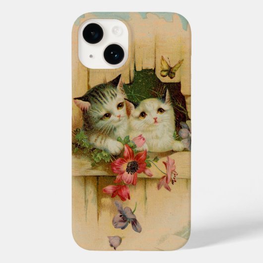Antiek  kat schilderij schattige kitten vlinder Case-Mate iPhone case (Achterkant)