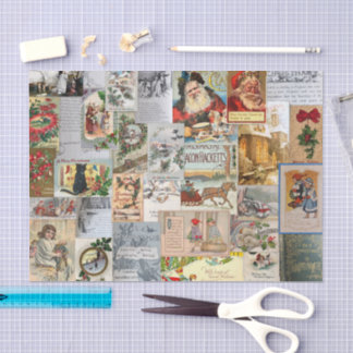 Antiek Kerst Ephemera Collage Decoupage Tissuepapier