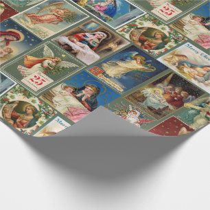 Antiek kerst Kaarten Baby Jesus Angels Geboorte Cadeaupapier