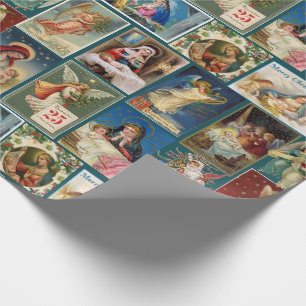 Antiek kerst Kaarten Baby Jesus Angels Geboorte Cadeaupapier