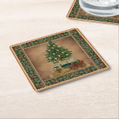 Antiek kerstbomen met groeten Vierkante Kartonnen Onderzetter (Schuin)