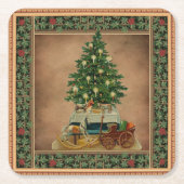 Antiek kerstbomen met groeten Vierkante Kartonnen Onderzetter (Voorkant)