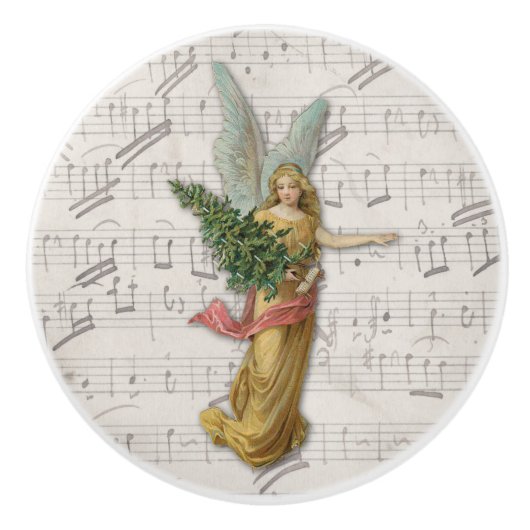 Antiek kerstboom engel Victoriaans papier schroot Keramische Knop (Voorkant)