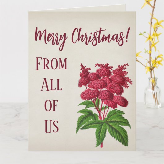 Antiek kerstfeest rode spiraea Palmata Kaart (Gele Bloem)