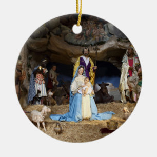 Antiek kerstfeestscène keramisch ornament