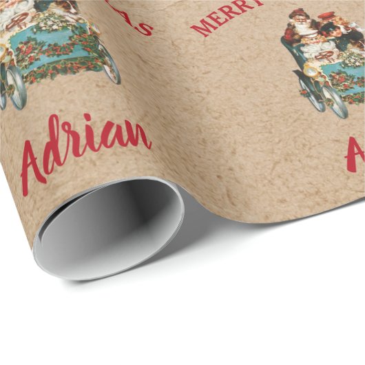 Antiek kerstkerstkerstman - Aangepaste naam Kraft Cadeaupapier (Rol Hoek)