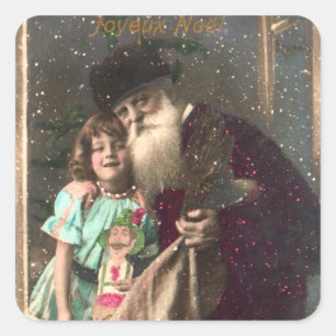 Antiek Kerstman en meisje Vierkante Sticker
