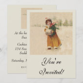 Antiek Kerstmis Meisje Winter Kind Kaart (Voorkant / Achterkant)