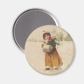 Antiek Kerstmis Meisje Winter Kind Magneet (Voorkant / Achterkant)