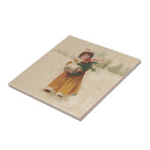 Antiek Kerstmis Meisje Winter Kind Tegeltje (Zijkant)