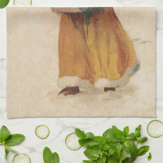 Antiek Kerstmis Meisje Winter Kind Theedoek (Gevouwen)