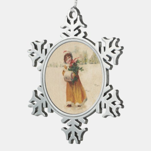 Antiek Kerstmis Meisje Winter Kind Tin Sneeuwvlok Ornament (Rechts)