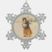 Antiek Kerstmis Meisje Winter Kind Tin Sneeuwvlok Ornament (Voorkant)