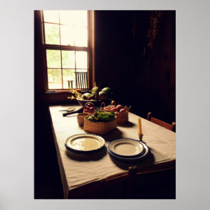 Antiek keukentafel poster