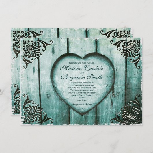 Antiek Kijk Aqua Heart op uitnodiging over het huw (Voorkant / Achterkant)