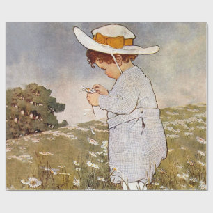 Antiek Kind plukken Daisies Flowers Cadeaupapier