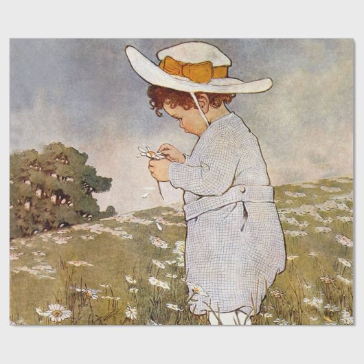 Antiek Kind plukken Daisies Flowers Cadeaupapier (Vlak)