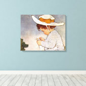 Antiek Kind plukken Daisies Flowers Canvas Afdruk (Insitu (Houten vloer))