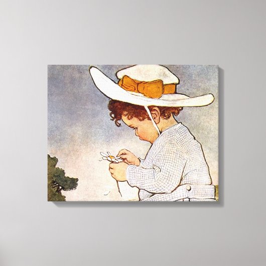 Antiek Kind plukken Daisies Flowers Canvas Afdruk (Voorkant)