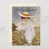 Antiek Kind plukken Daisies Flowers Kaart (Voorkant / Achterkant)