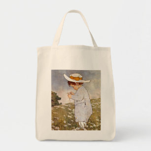 Antiek Kind plukken Daisies Flowers Tote Bag
