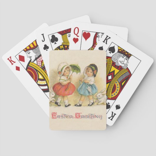 Antiek Kinderen Konijn Paaskunst Pokerkaarten (Achterkant)