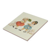 Antiek Kinderen Konijn Paaskunst Tegeltje (Zijkant)