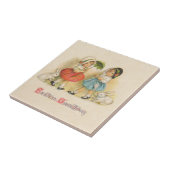 Antiek Kinderen Konijn Paaskunst Tegeltje (Zijkant)