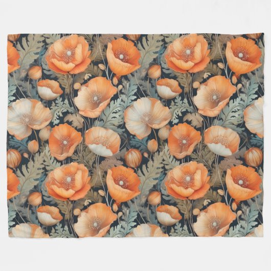 Antiek klaprozenpatroon fleece deken (Voorkant (Horizontaal))