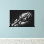 Antiek klarinet stilleven, B&W Canvas Afdruk (Insitu (Houten vloer))