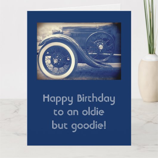 Antiek Klassieke Kars Blue Birthday Big Card Kaart (Voorkant)