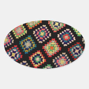 Antiek kleurrijk Granny Squares Classic Pattern Ovale Sticker