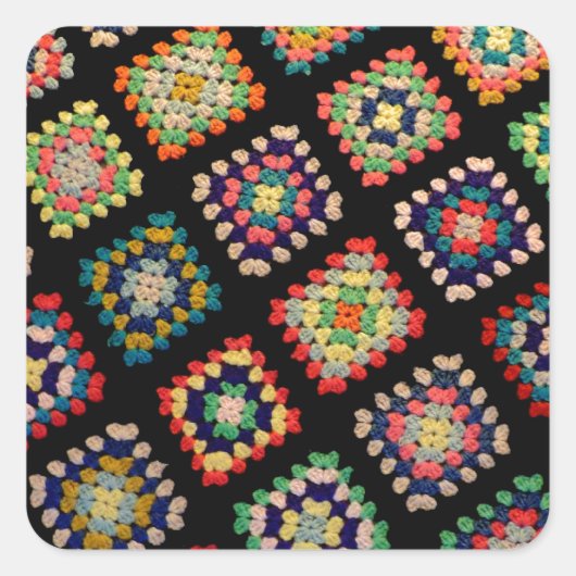 Antiek kleurrijk Granny Squares Classic Pattern Vierkante Sticker (Voorkant)
