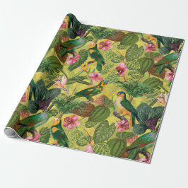 Antiek kleurrijk parrots Tropisch Oerwoud Patroon Cadeaupapier