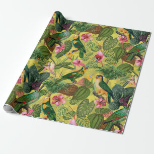 Antiek kleurrijk parrots Tropisch Oerwoud Patroon Cadeaupapier