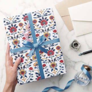 Antiek Kleurrijke Indische Bloemen Motief Patroon Cadeaupapier