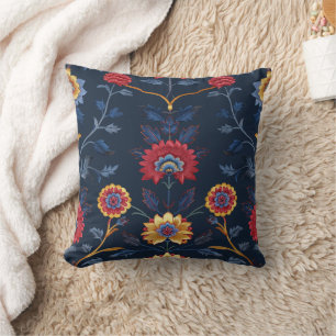 Antiek Kleurrijke Indische Bloemen Motief Patroon Kussen