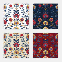Antiek Kleurrijke Indische Bloemen Motief Patroon