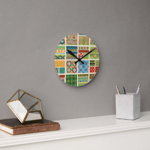 Antiek Kleurrijke Patchwork Ronde Klok