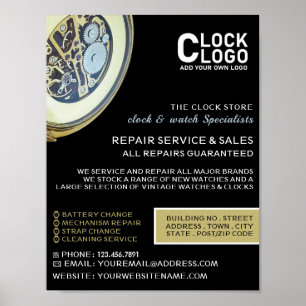 Antiek klok, Horoloog Adverteren Poster