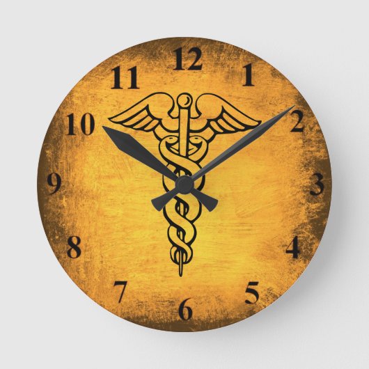 Antiek klokkast Caduceus Ronde Klok (Voorkant)