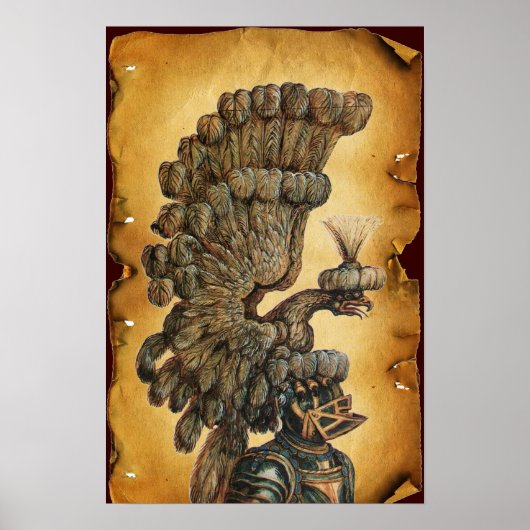 ANTIEK KNIGHT HELMET MET ELGF-parchment Poster (Voorkant)