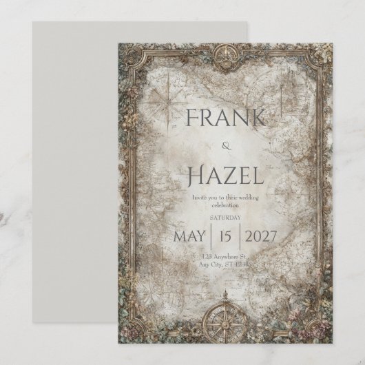 Antiek kompas betoverd bos bruiloft kaart (Voorkant / Achterkant)