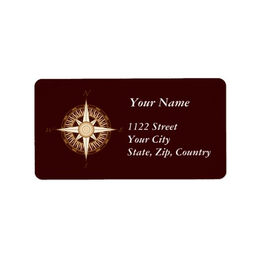 Antiek kompas chocolade bruin adreslabel etiket (Voorkant)