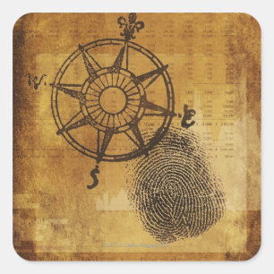 Antiek kompas roos met vingerafdruk vierkante sticker