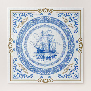 antiek koninklijk blauw schip decoratief aan de g legpuzzel
